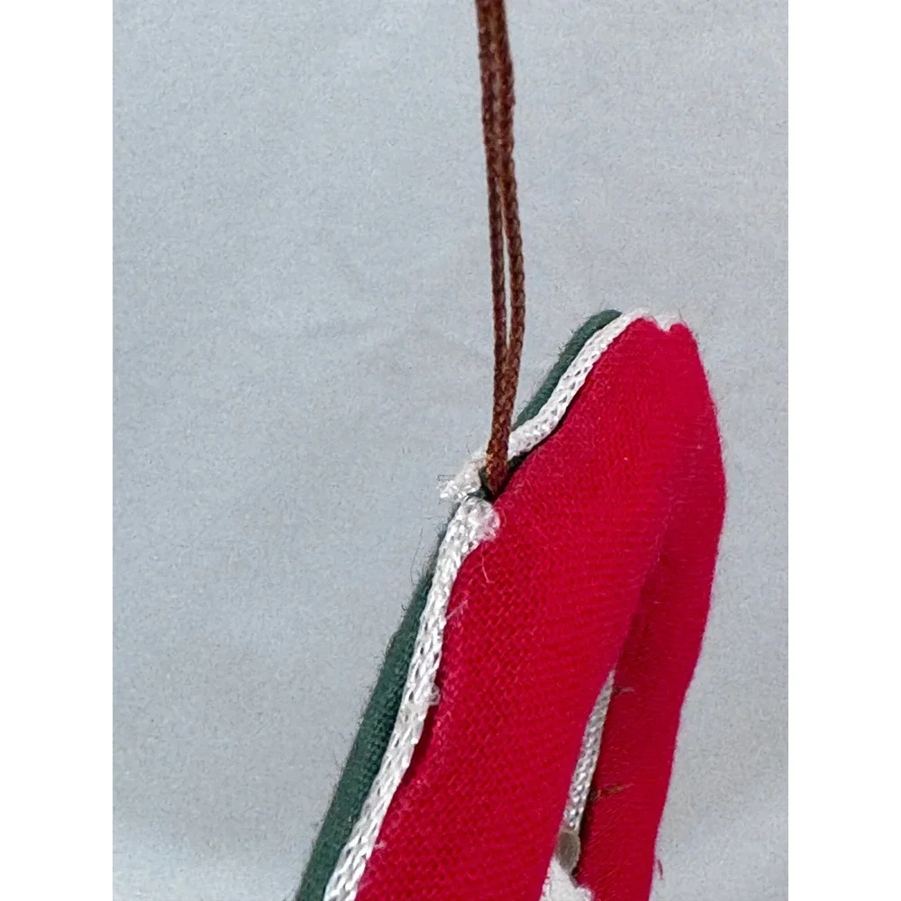 Handmade Vintage Christmas Wreath Ornament Green Red Fabric Angel Gold Bow 3.5